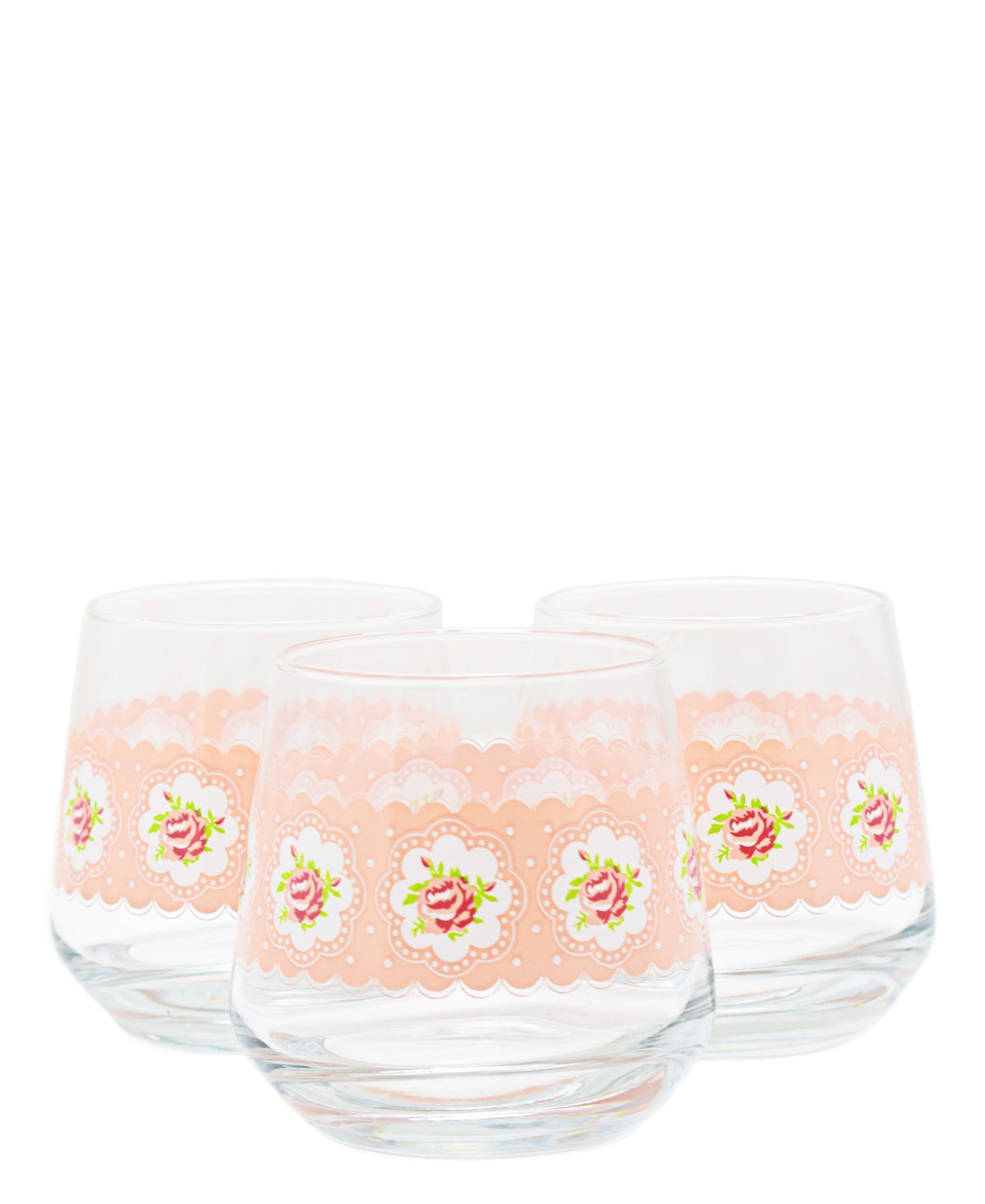 LAV 3 Piece Mona 345ml Whiskey Glass - Clear With Pink Print