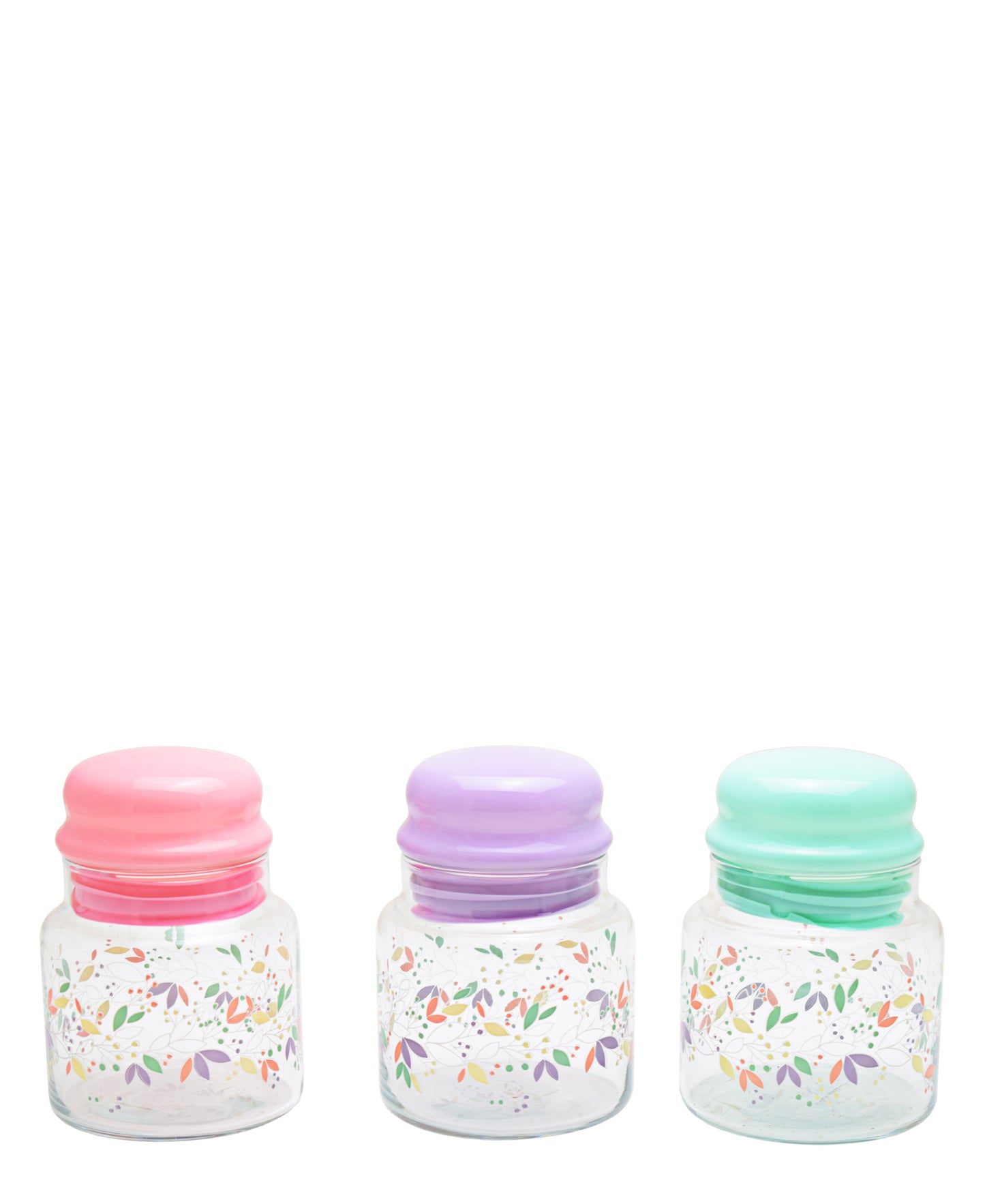 LAV 635ml 3 Piece Glass Jar With Lid - Green, Pink & Purple