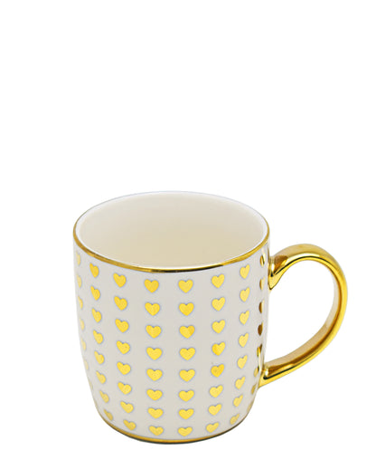 Kitchen Life Ceramic Embedded Heart Mug - White & Gold