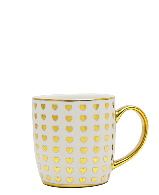 Kitchen Life Ceramic Embedded Heart Mug - White & Gold