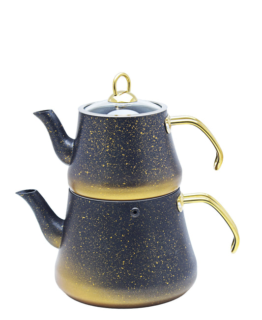 OMS Granite Double Teapot Large - Black & Gold