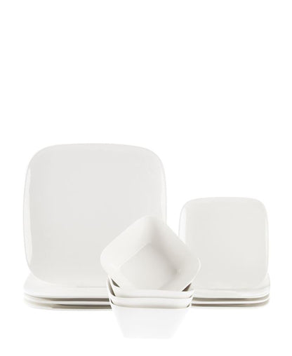 Monaco Retro Square  12 Piece Porcelain Dinner Set - White