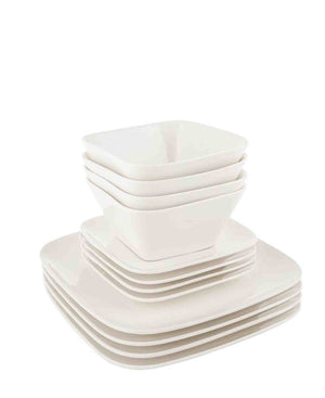 Monaco Retro Square  12 Piece Porcelain Dinner Set - White