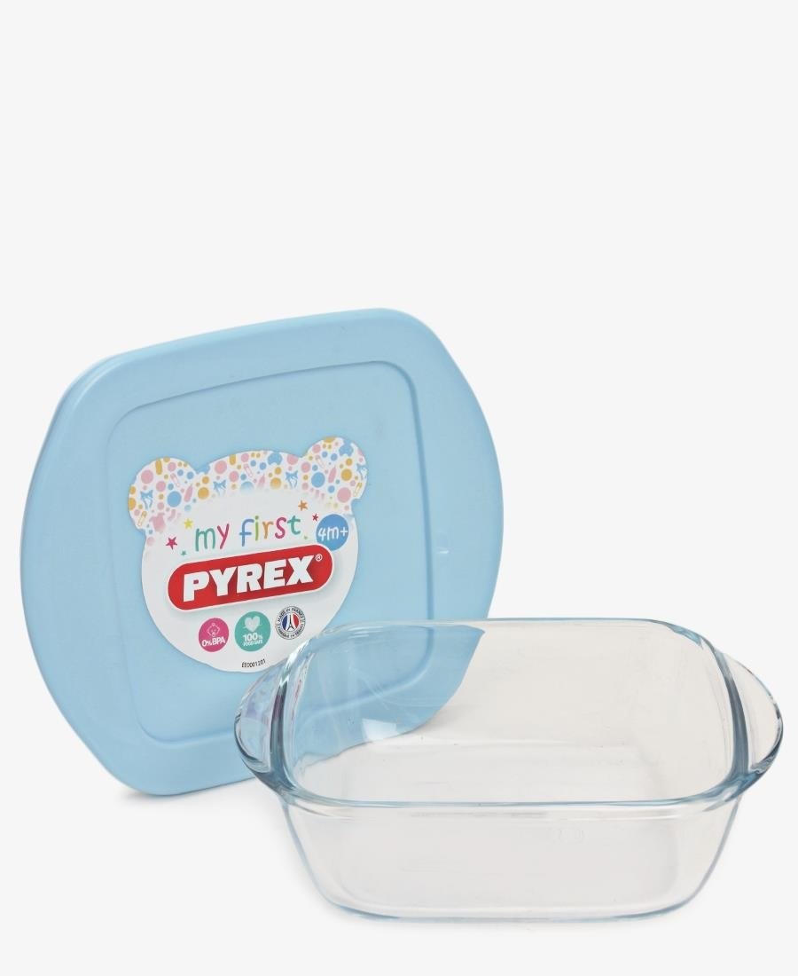 Pyrex 350ML Square Dish With Lid - Blue