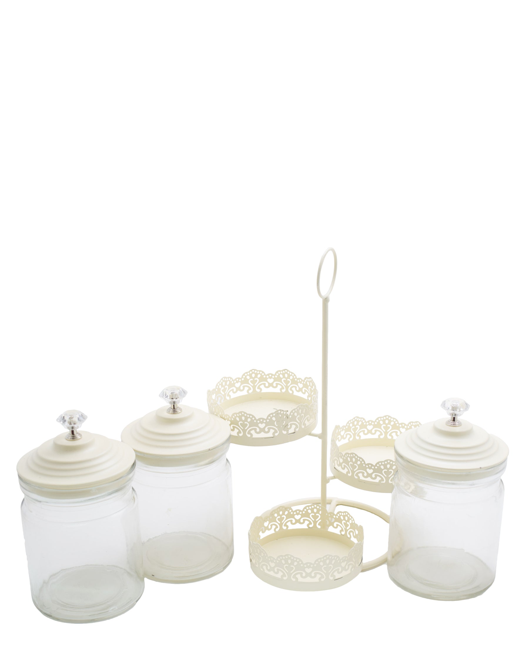 Canister On Stand Set - Cream