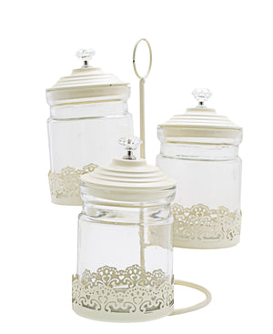 Canister On Stand Set - Cream