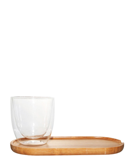 The Barista Borosilicate Glass Cup With Bamboo Saucer - Clear
