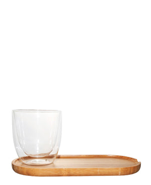 The Barista Borosilicate Glass Cup With Bamboo Saucer - Clear