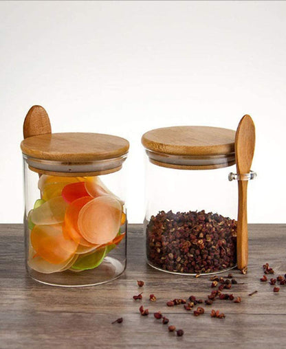 Jeanine - Glass Container with Bamboo Spoon and Bamboo Lid