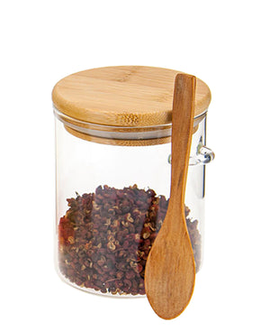 Jeanine - Glass Container with Bamboo Spoon and Bamboo Lid