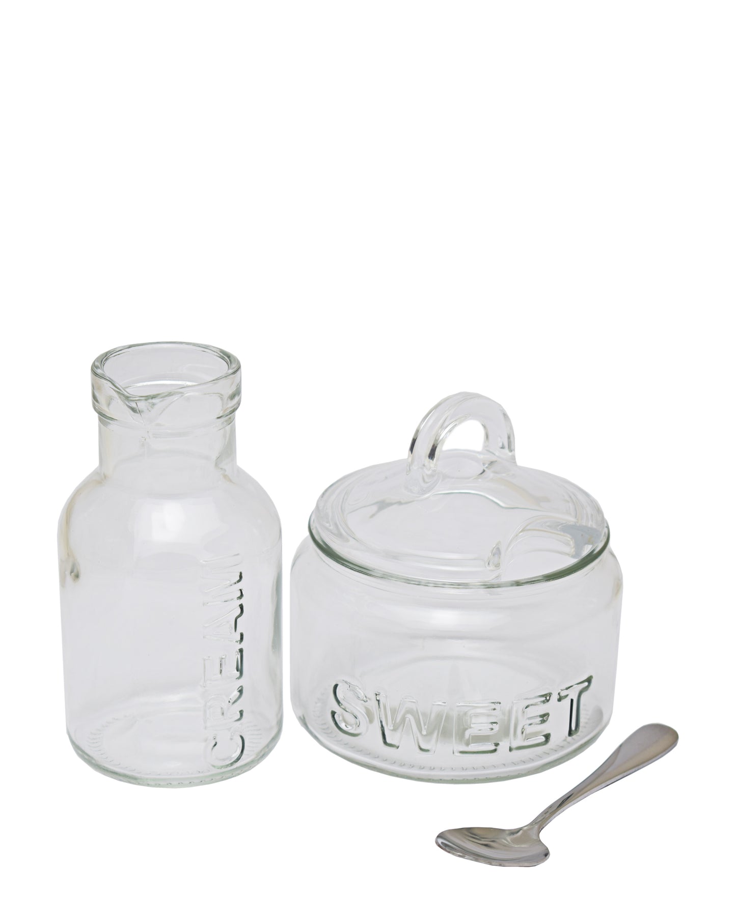 Sugar Bowl with Spoon & Creamer - Clear