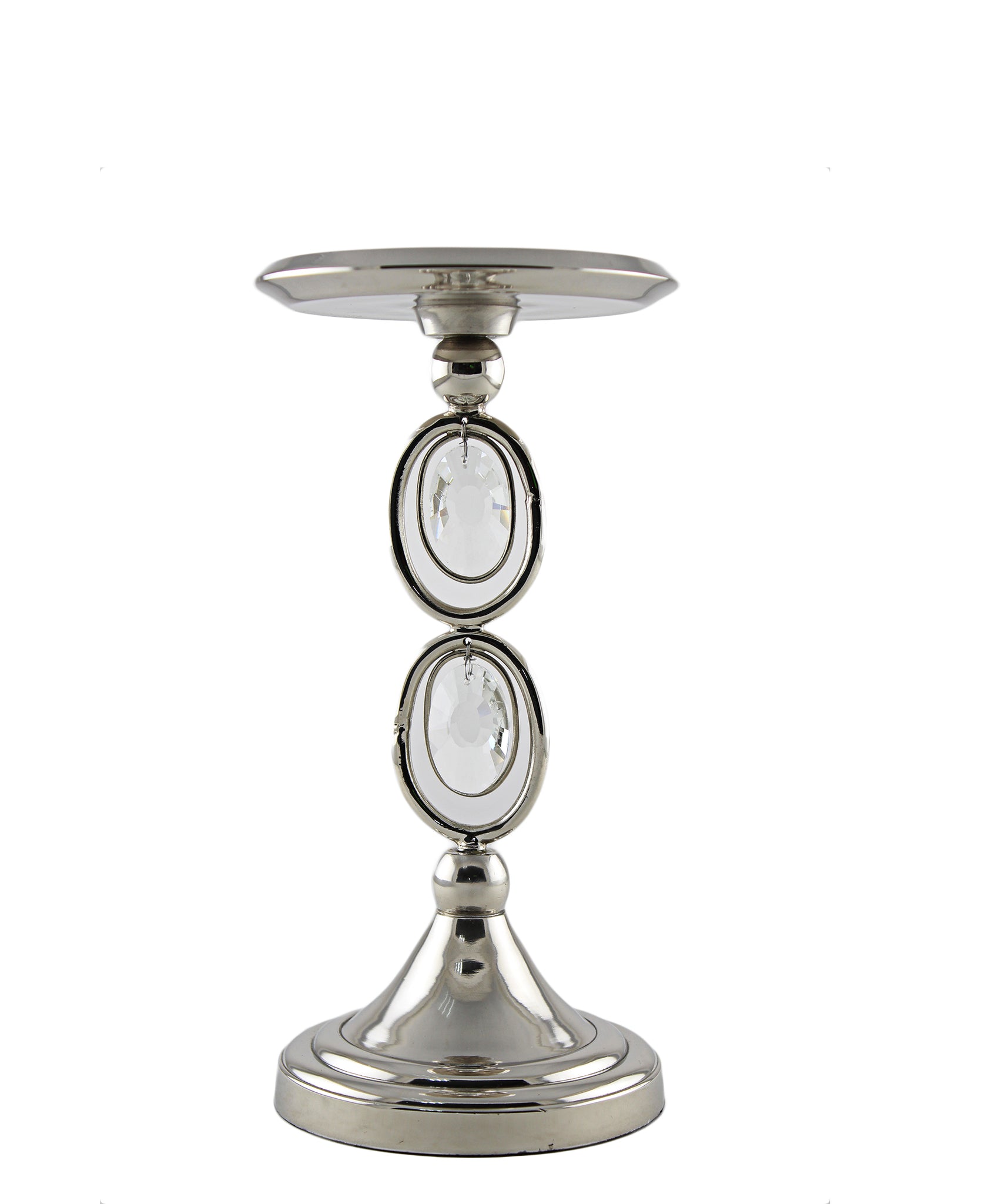 Majestic Candle Holder Crystal Pillar - Silver