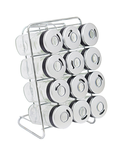 Aqua 12 Piece 80ml Spice Rack - Silver