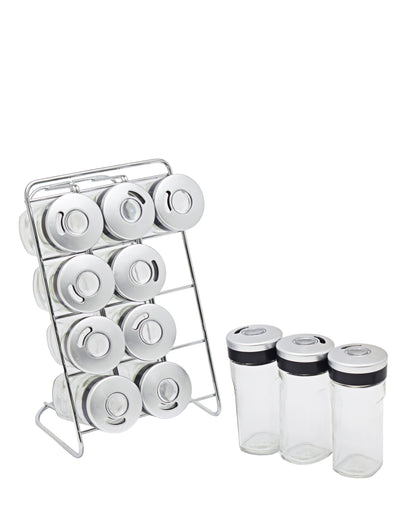 Aqua 12 Piece 80ml Spice Rack - Silver