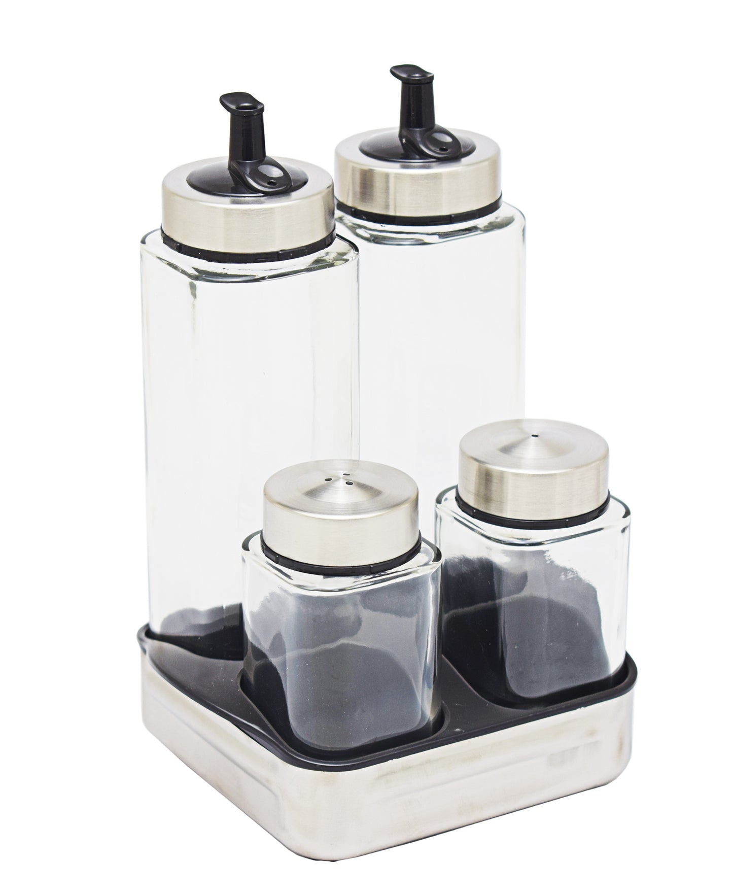 Aqua Salad Dressing With Rack - Silver