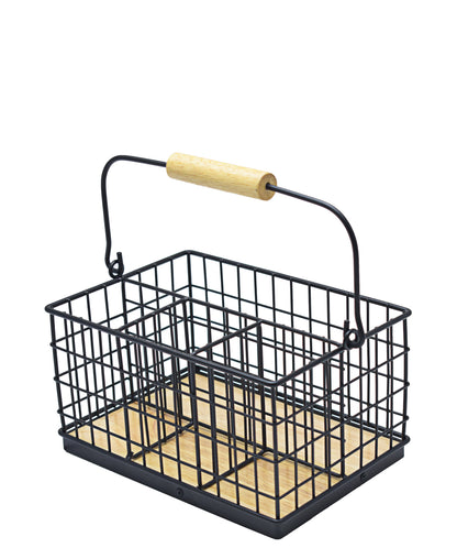 Regent Kitchen Cutlery Caddy  Wire & Wood - Black