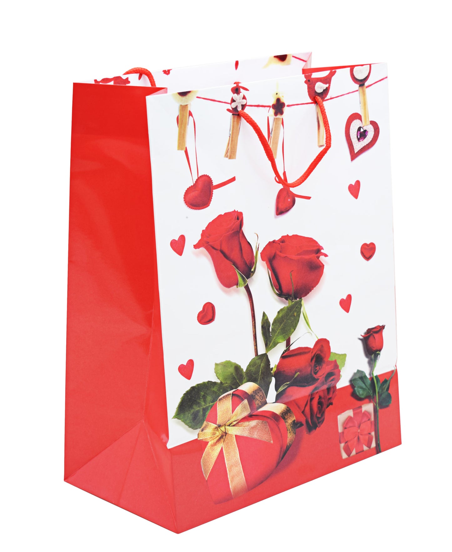 Lovers Design Heart Gift Bag 33cm - Red & White