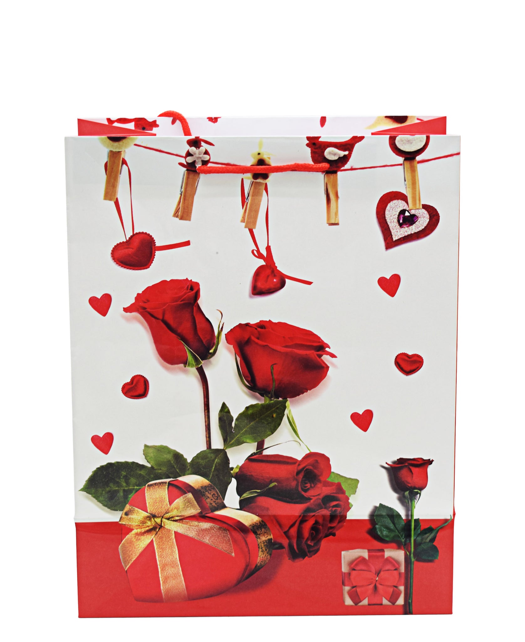 Lovers Design Heart Gift Bag 33cm - Red & White