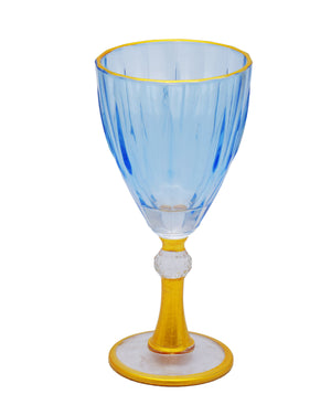 Unique Designs Stem Wine Glass - Blue With Gold Trim