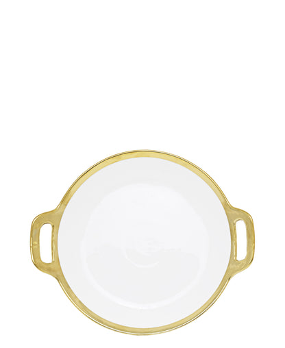 Kitchen Life 29cm Round Platter - White With Gold Rim