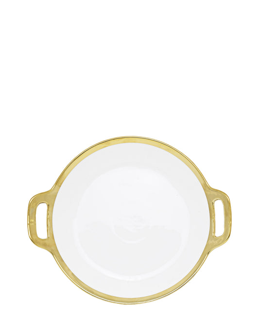 Kitchen Life 29cm Round Platter - White With Gold Rim