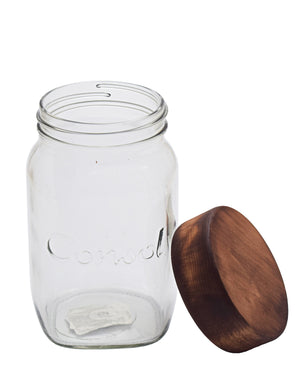 Consol 1L Jar With Wooden Lid - Clear With Brown Lid