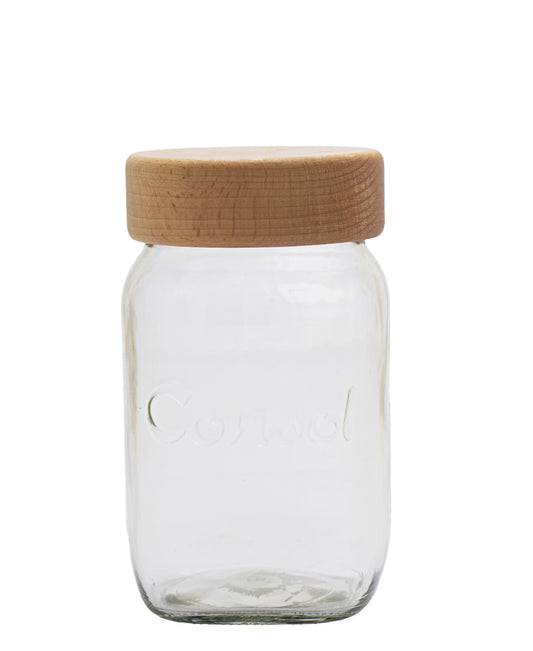 Consol 1L Jar With Wooden Lid - Clear With Oak Lid