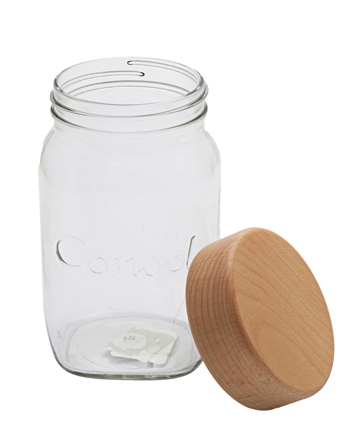 Consol 1L Jar With Wooden Lid - Clear With Oak Lid