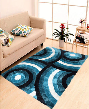 Shaggy AWM 3D Hand Carved Carpet 1500mm X 2200mm - Blue, Black & White