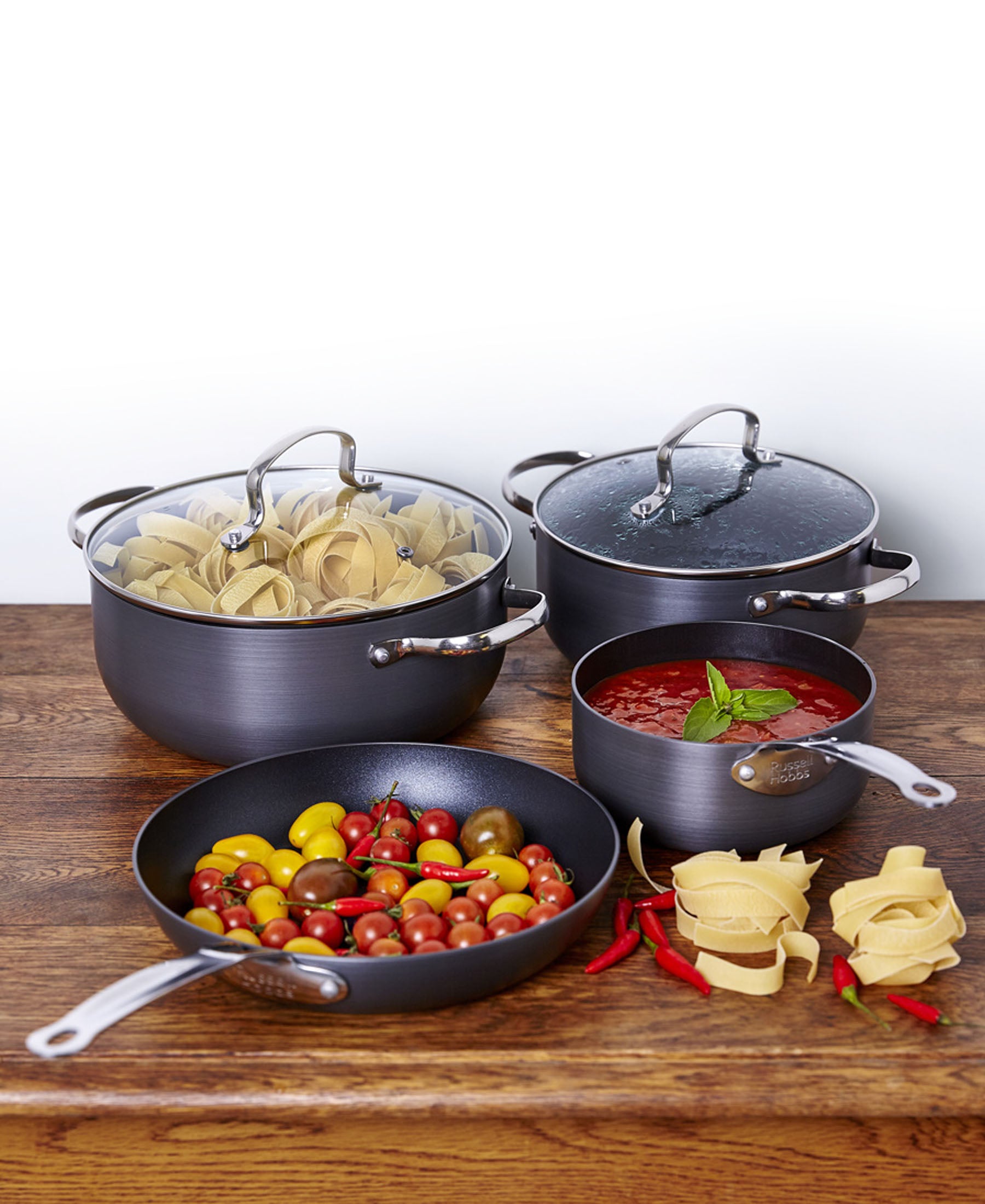 Russell Hobbs Anodised Stainless Steel 6 Piece Cookware Set - Black