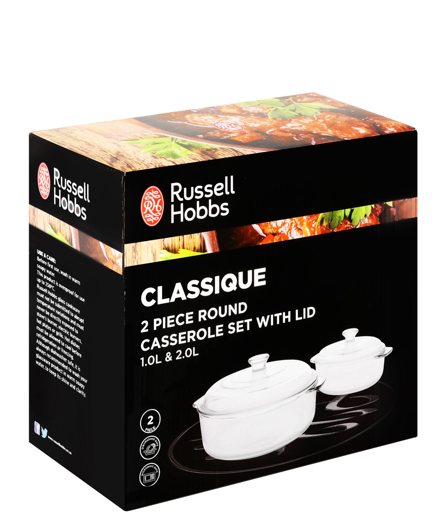 Russell Hobbs Classique 2 Piece Round Casserole Set - Transparent