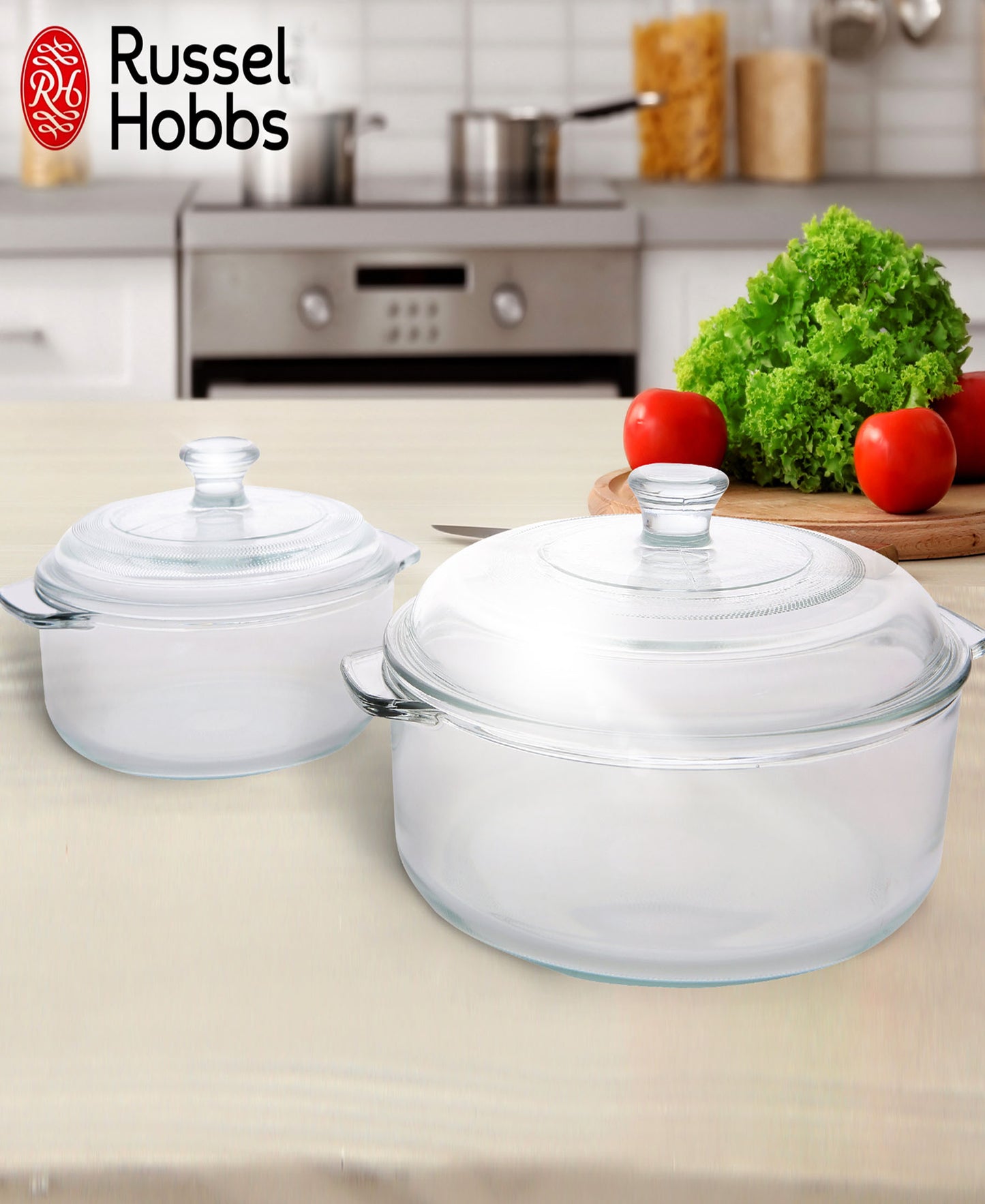 Russell Hobbs Classique 2 Piece Round Casserole Set - Transparent