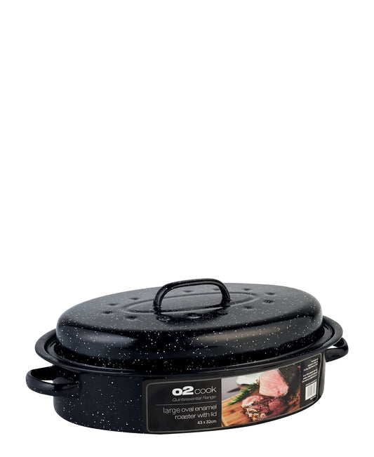 O2 Large Oval Roaster With Lid - Black