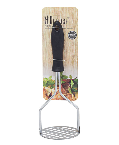 Hillhouse Easy Grip Potato Masher - Black & Silver