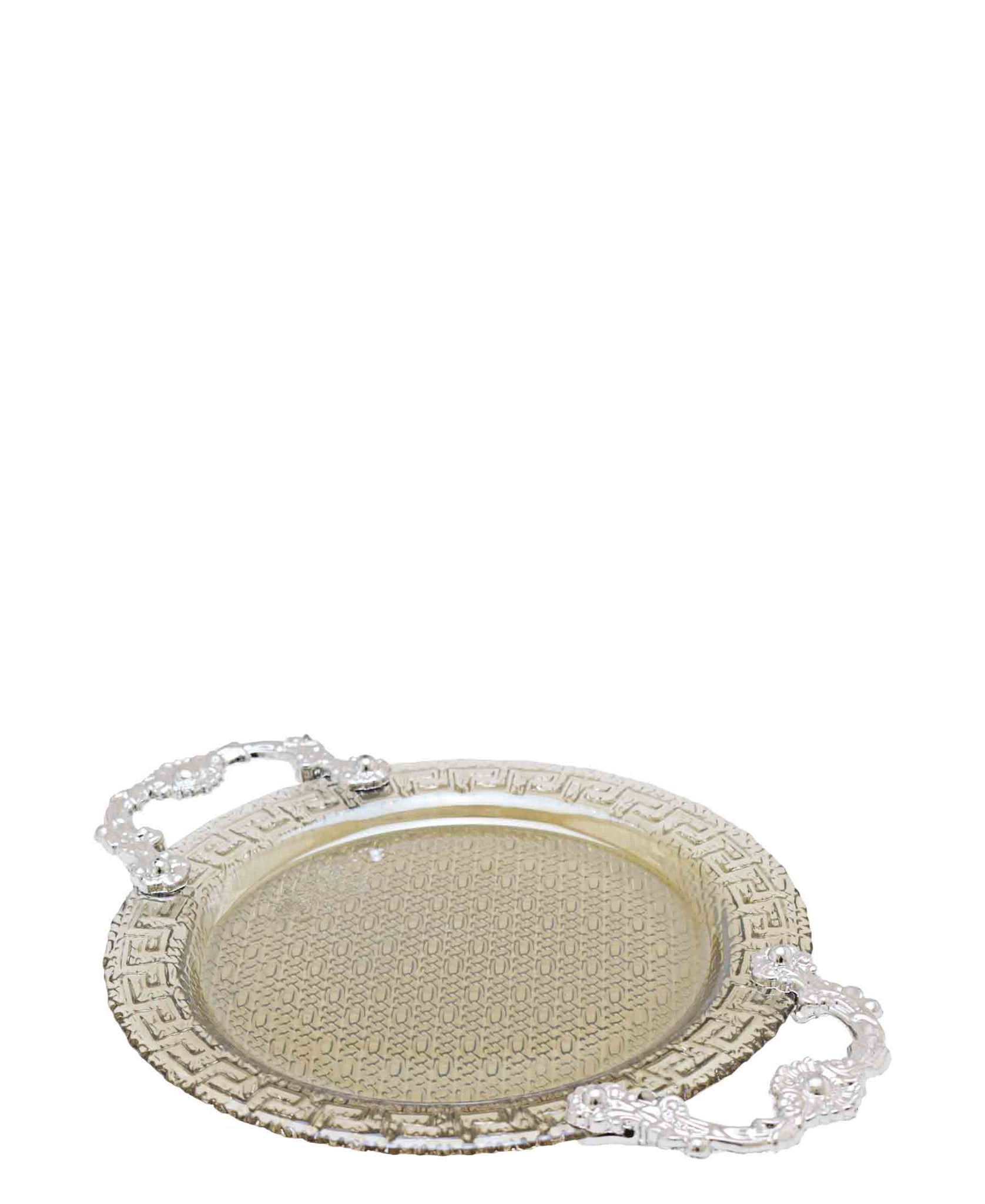 Bursa Collection Versace Glass Plate With Handles - Silver