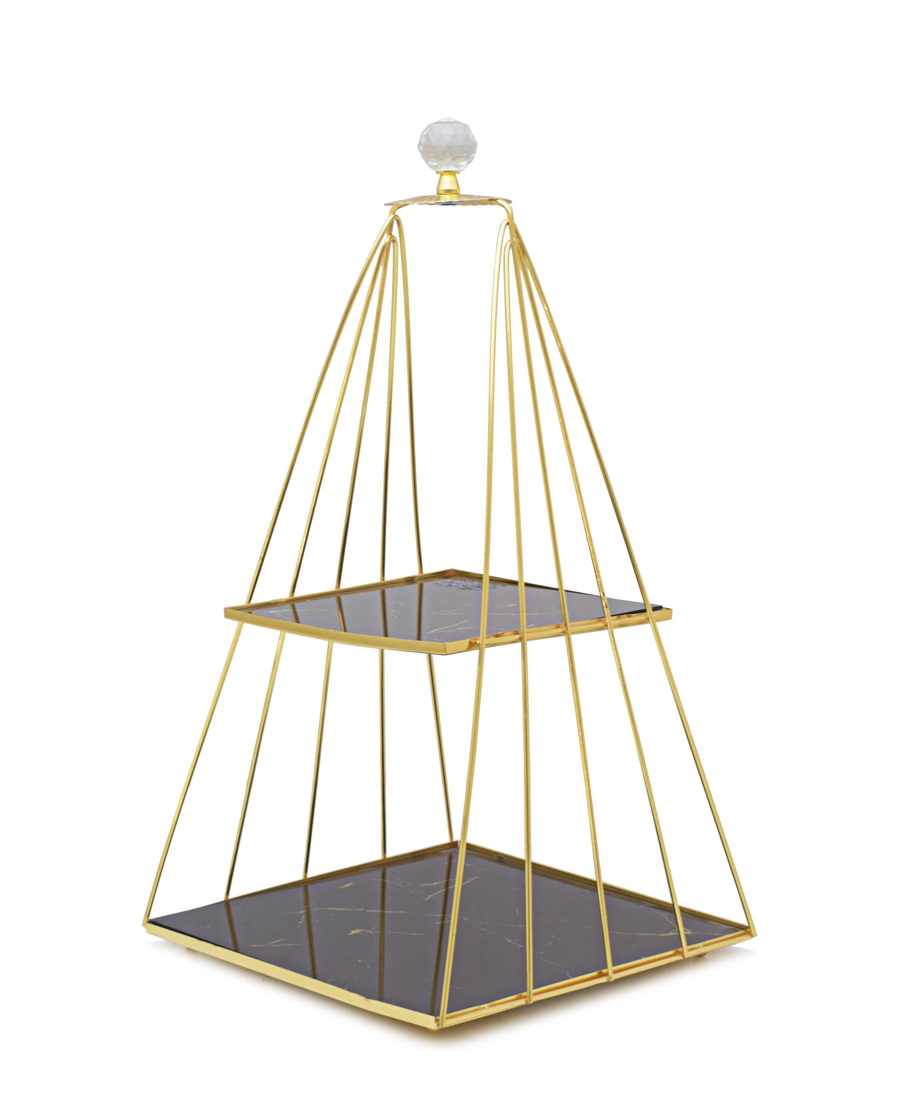 Bursa Collection 2 Tier Stand With Tray - Gold