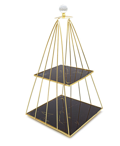 Bursa Collection 2 Tier Stand With Tray - Gold