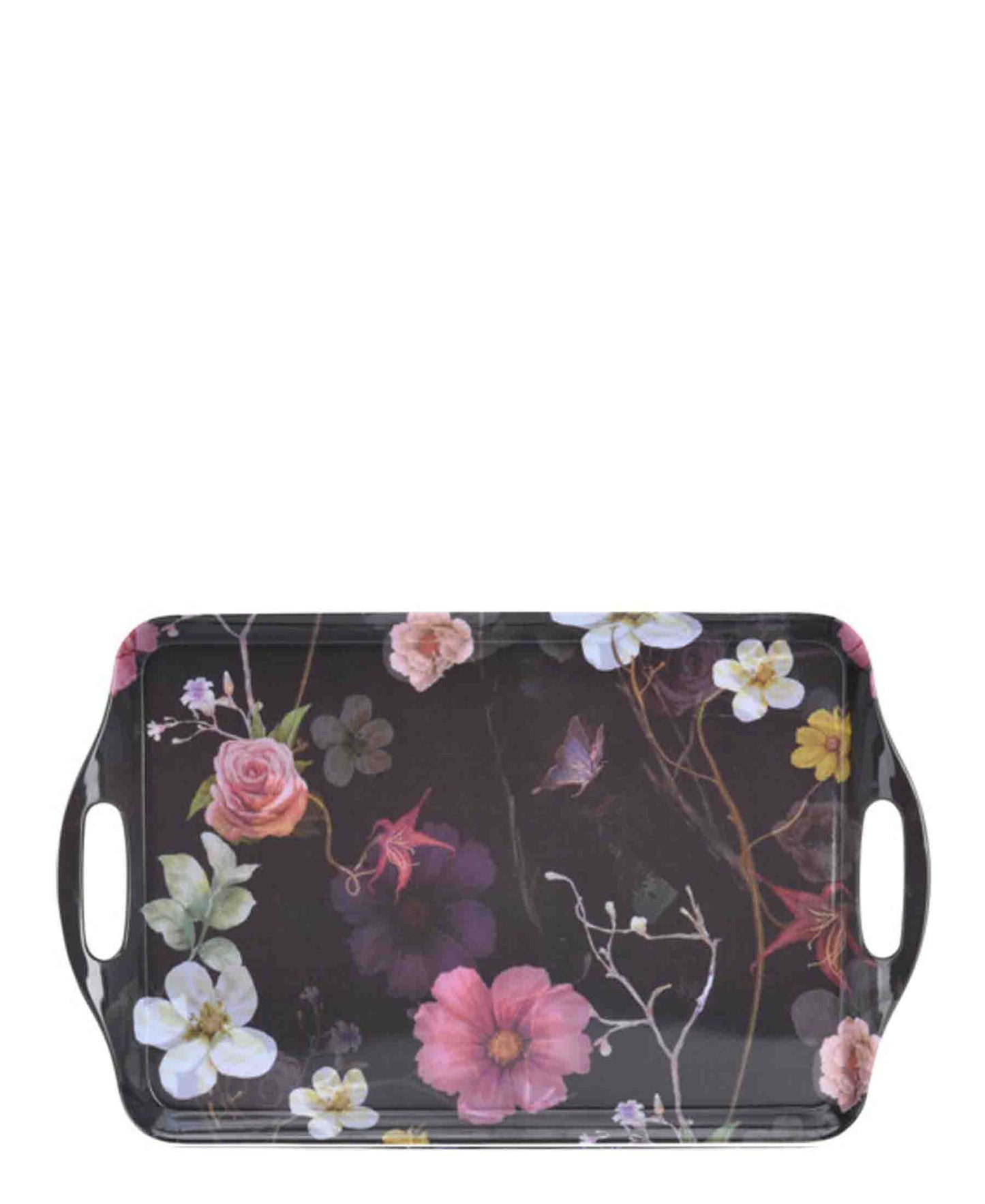 Kitchen Life 45cm Serving Tray - Floral Black & Pink