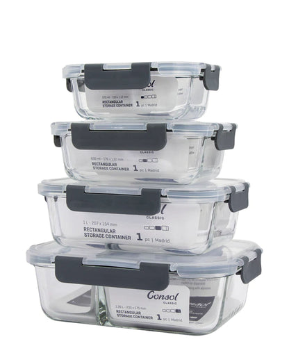 Consol 370ML Madrid Rectangular Glass Storage Container - Transparent & Grey