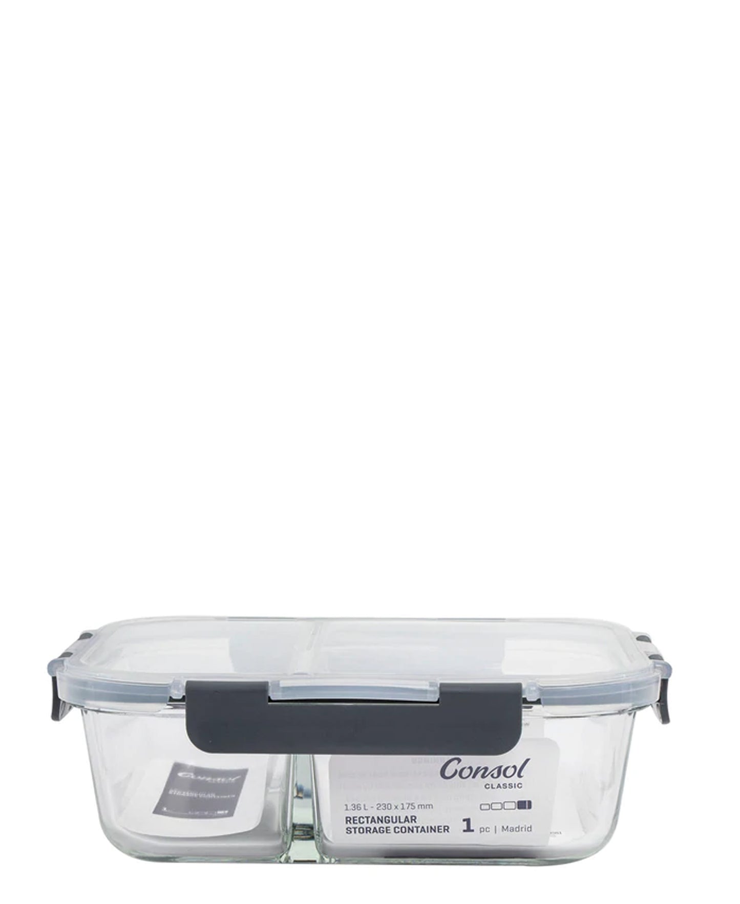 Consol 1.36L Madrid 2-Division Storage Container with Clip-On Lid - Grey