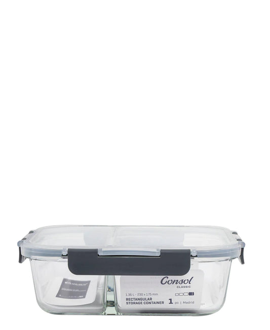 Consol 1.36L Madrid 2-Division Storage Container with Clip-On Lid - Grey