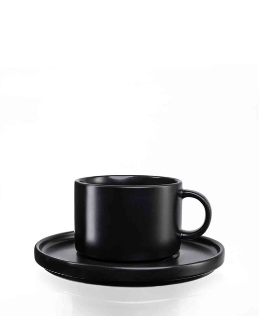 Jenna Clifford Flat Stackable Cup & Saucer - Black