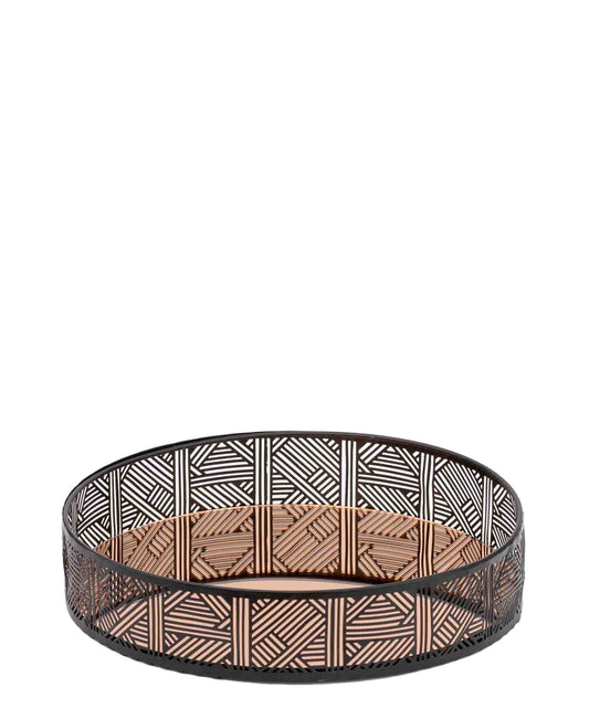 Kitchen Life 25cm Matrix Round Tray - Black & Rose Gold