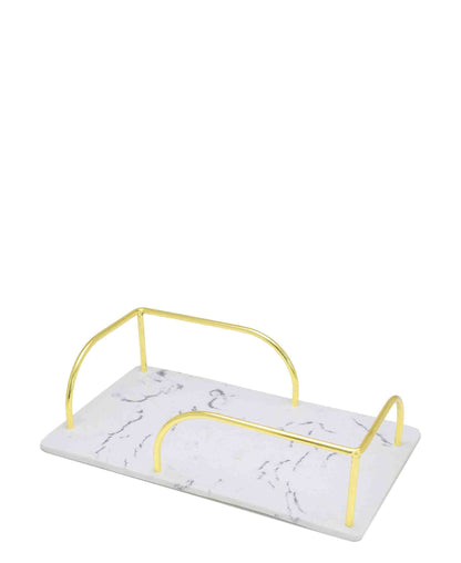 Urban Decor White Resin Based Tray - Gold Handles