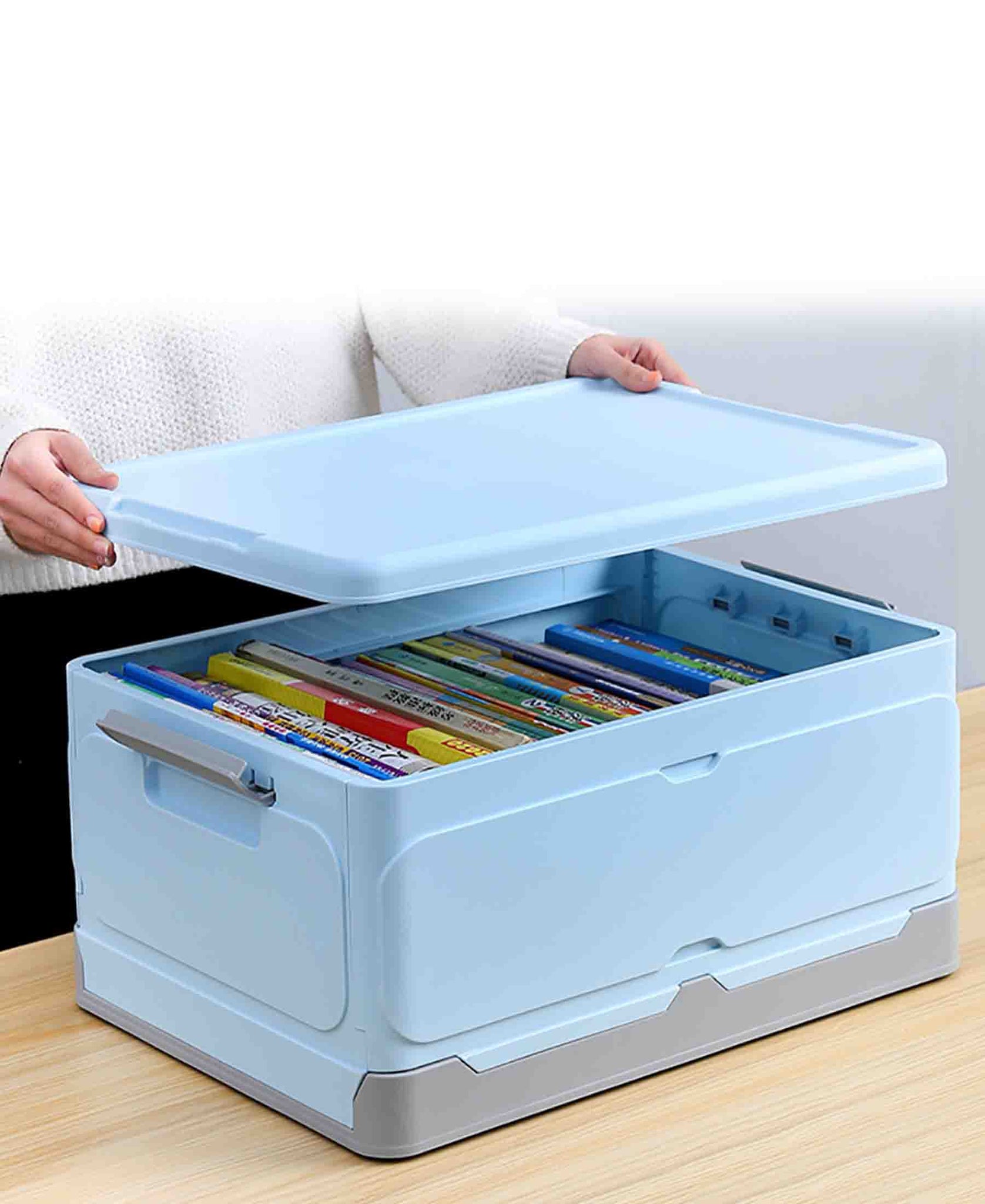 Fine Living Large Foldable Storage Clip Boxes - Blue