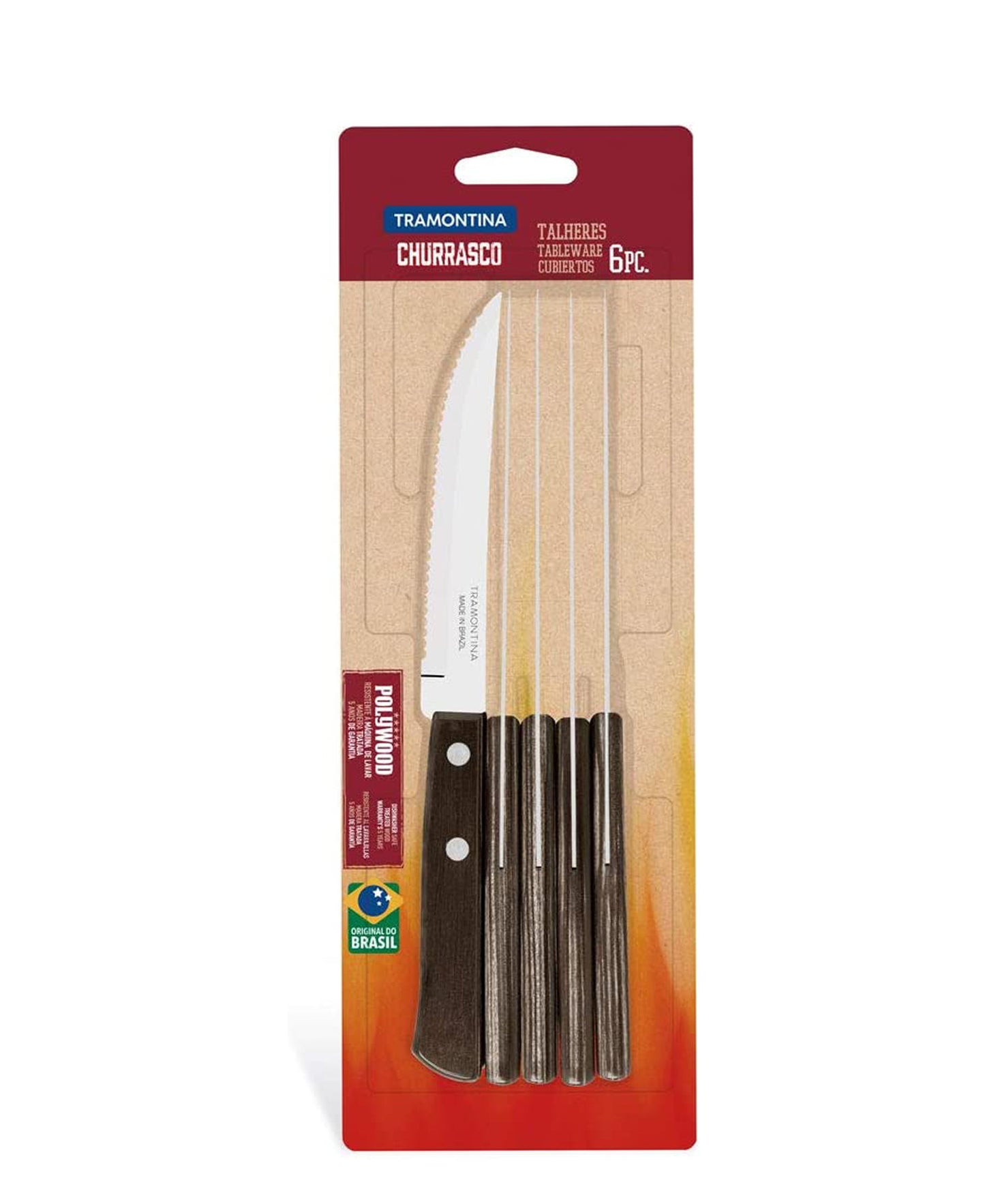 Tramontina 6 Piece Steak Knives Set - Brown