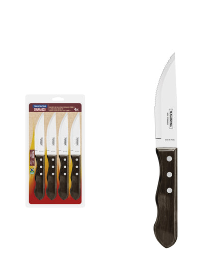 Tramontina 4 Piece Jumbo Steak Knives Set - Brown