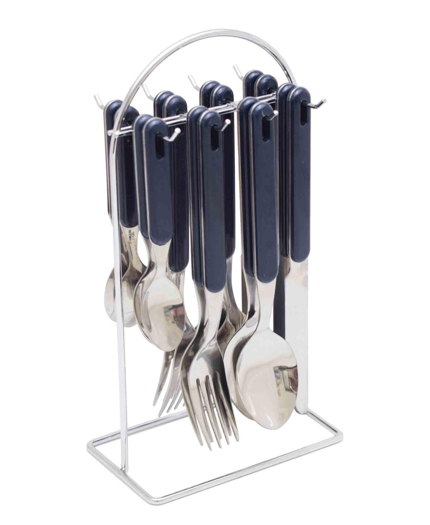 Kitchen Life Exquisite 16 Piece Cutlery Stand With Handle - Navy Blue & Silver