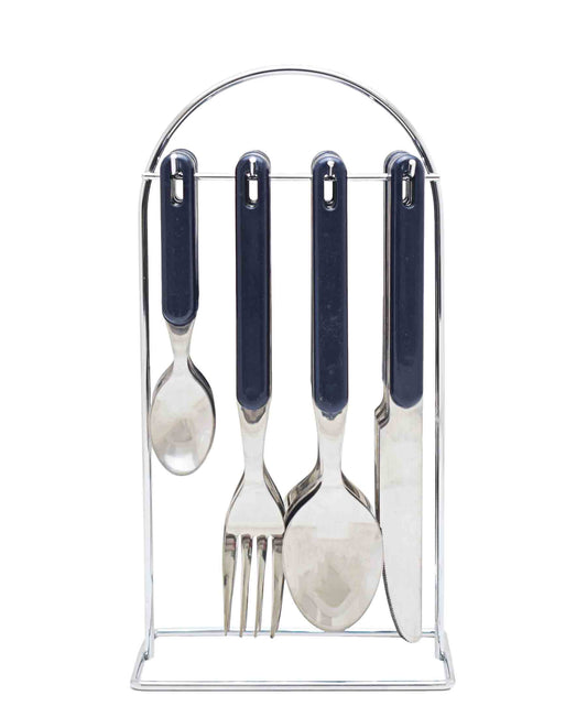 Kitchen Life Exquisite 16 Piece Cutlery Stand With Handle - Navy Blue & Silver