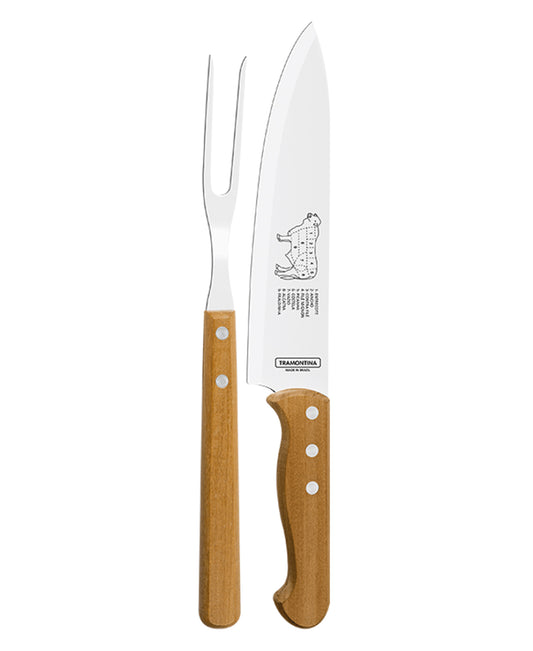 Tramontina 2 Piece Meat Knife & Fork Carving Set - Silver